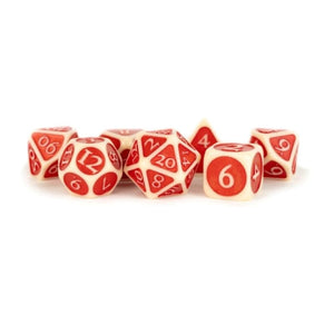 Metallic Dice Games Dice Dice - Acrylic Polyhedral - Ivory/Red Enamel (MDG)
