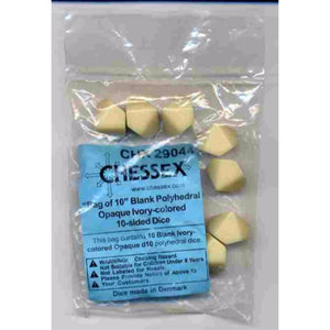 Chessex Dice Chessex Blank Dice - Bag of 10 - Blank Opaque Ivory-coloured D10