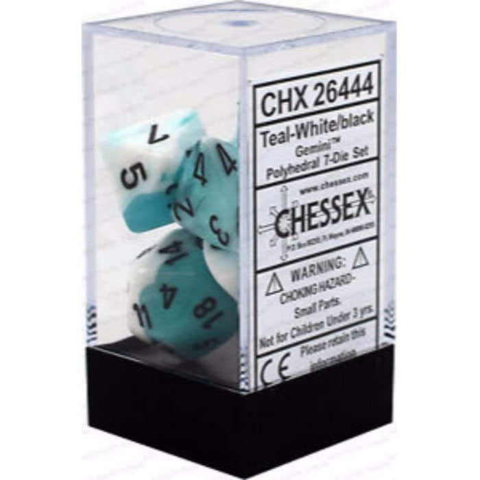 Chessex Polyhedral Dice - 7D Set - Gemini White Teal/Black