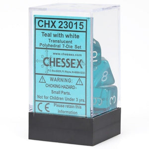 Chessex Dice Dice - Chessex 7 Polyhedrals - Translucent Teal/White Set