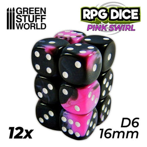 Greenstuff World Dice GSW - D6 16mm Dice - Pink Swirl (12pc Pack)