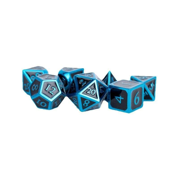 Dice - Metal Polyhedrals - 16mm Blue with Black Enamel (MDG)