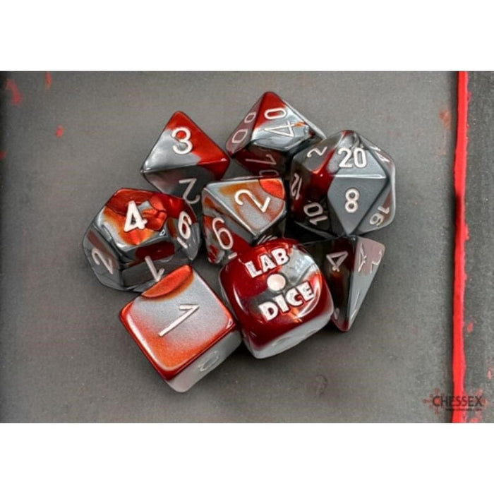 Chessex D7-Die Set Gemini Polyhedral Red-Steel/white 7-Die Set (with bonus die)