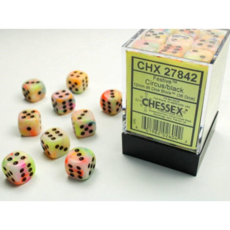 Chessex Dice Dice - Chessex 12mm 36 D6 Festive Circus/Black