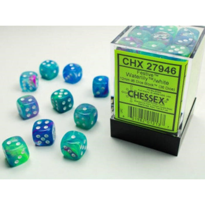 Dice - Chessex 12mm 36 D6  Festive Waterlily/White