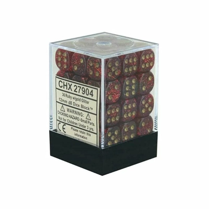 Dice - Chessex 12mm 36 D6 - Glitter Ruby/Gold