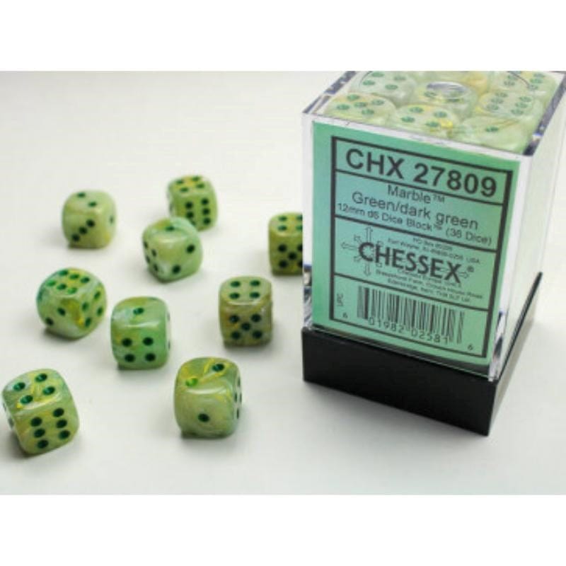 Chessex Dice Dice - Chessex 12mm 36 D6 Marble Green/Dark Green
