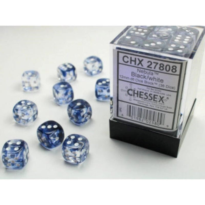 Dice - Chessex 12mm 36 D6 Nebula Black/White