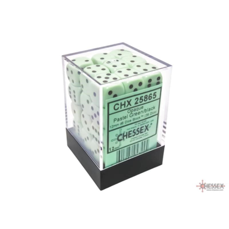 Chessex Dice Dice - Chessex 12mm 36 D6 - Opaque Pastel Green/Black
