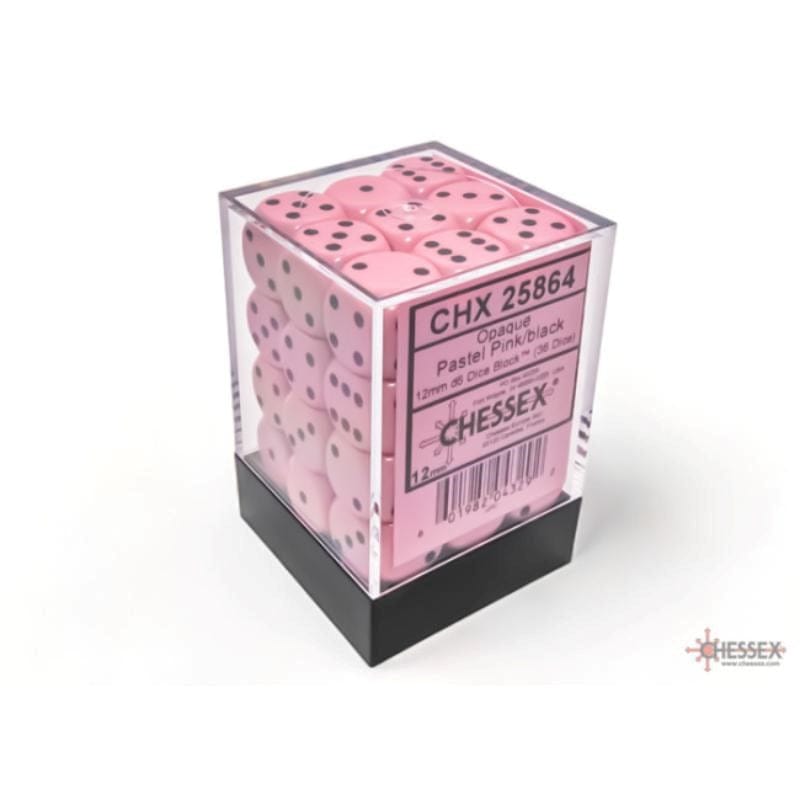 Chessex Dice Dice - Chessex 12mm 36 D6 - Opaque Pastel Pink/Black