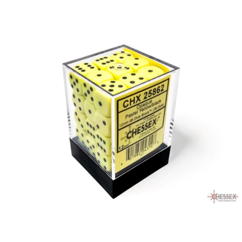Chessex Dice Dice - Chessex 12mm 36 D6 - Opaque Pastel Yellow/Black