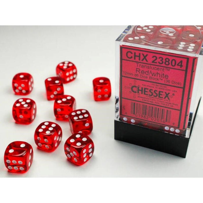 Dice - Chessex 12mm 36 D6 Translucent Red/White