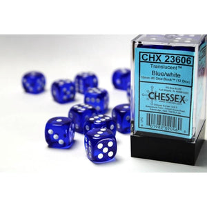 Chessex Dice Dice - Chessex 16mm 12 D6 Translucent Blue/White