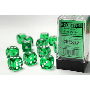 Chessex Dice Dice - Chessex 16mm 12 D6 Translucent Green/White