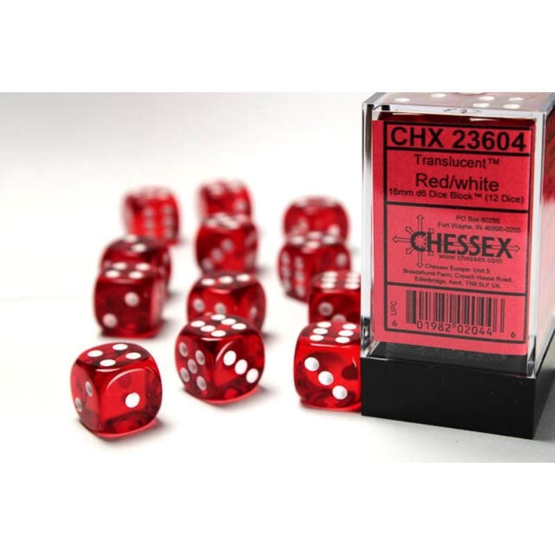 Chessex Dice Dice - Chessex 16mm 12 D6 Translucent Red/White