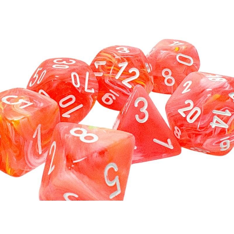 Chessex Dice Dice - Chessex 7 Mega-hedral - Festive Dahlia/White Luminary Set (05/11/2025 Release)