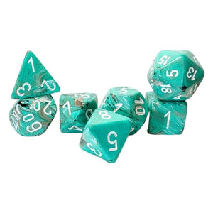 Chessex Dice Dice - Chessex 7 Mega-hedral - Marble Oxi-Copper/White Set