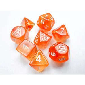 Chessex Dice Dice - Chessex 7 Polyhedrals - Borealis Blood Orange/White Luminary (Tube with Bonus Die)