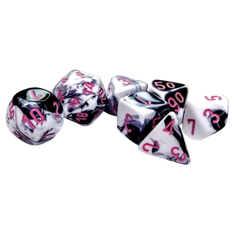 Chessex Dice Dice - Chessex 7 Polyhedrals - Gemini Black-White/Pink Set