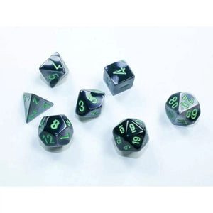 Chessex Dice Dice - Chessex 7 Polyhedrals - Gemini Mini-hedral Black-Grey/green