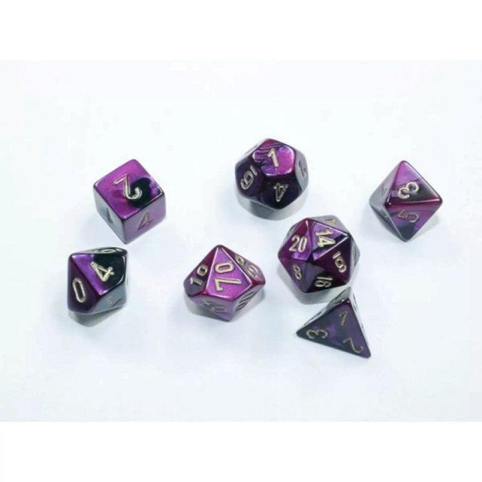 Dice - Chessex 7 Polyhedrals - Gemini Mini-hedral Black-Purple/Gold Set