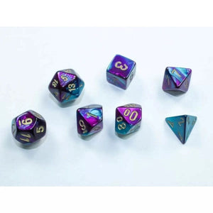 Chessex Dice Dice - Chessex 7 Polyhedrals - Gemini Mini-hedral Purple-Teal/gold