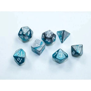Chessex Dice Dice - Chessex 7 Polyhedrals - Gemini Mini-hedral Steel-Teal/white