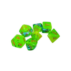 Chessex Dice Dice - Chessex 7 Polyhedrals - Gemini Plasma Green-Teal/Orange Luminary Set