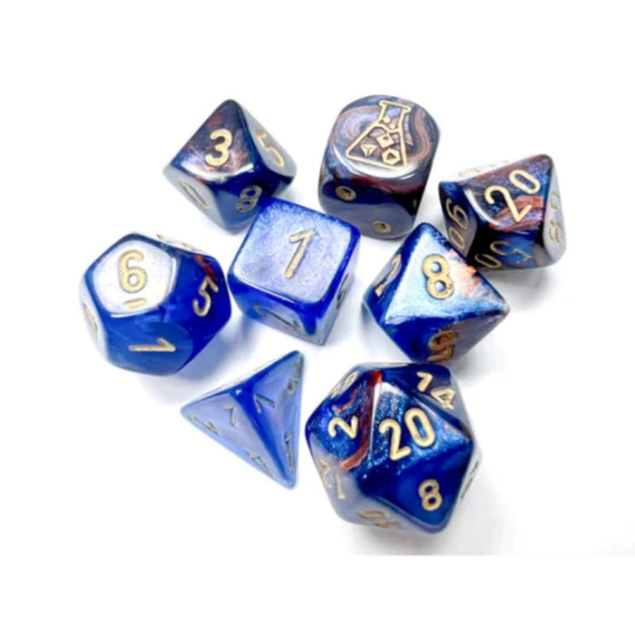 Chessex Polyhedral Dice - 7 Set - Lustrous Azurite/Gold (Tube with Bonus Die)