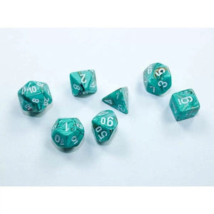 Chessex Dice Dice - Chessex 7 Polyhedrals - Marble Mini-hedral Oxi-Copper/white