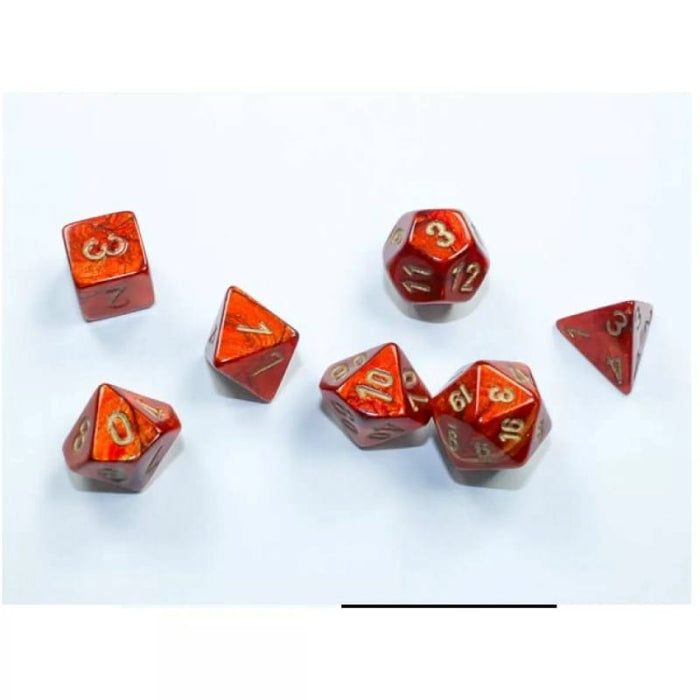 Dice - Chessex 7 Polyhedrals - Scarab Mini-hedral Scarlet/Gold Set
