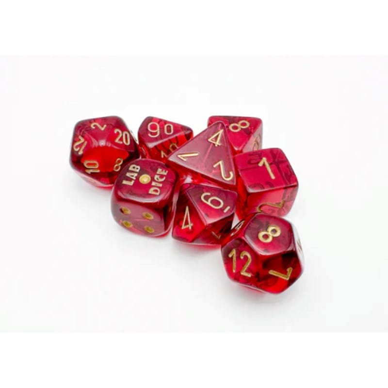 Chessex Dice Dice - Chessex 7 Polyhedrals - Translucent Crimson/Gold (Tube with Bonus Die)
