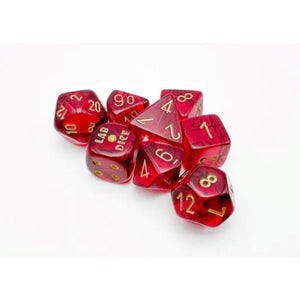 Chessex Dice Dice - Chessex 7 Polyhedrals - Translucent Crimson/Gold (Tube with Bonus Die)