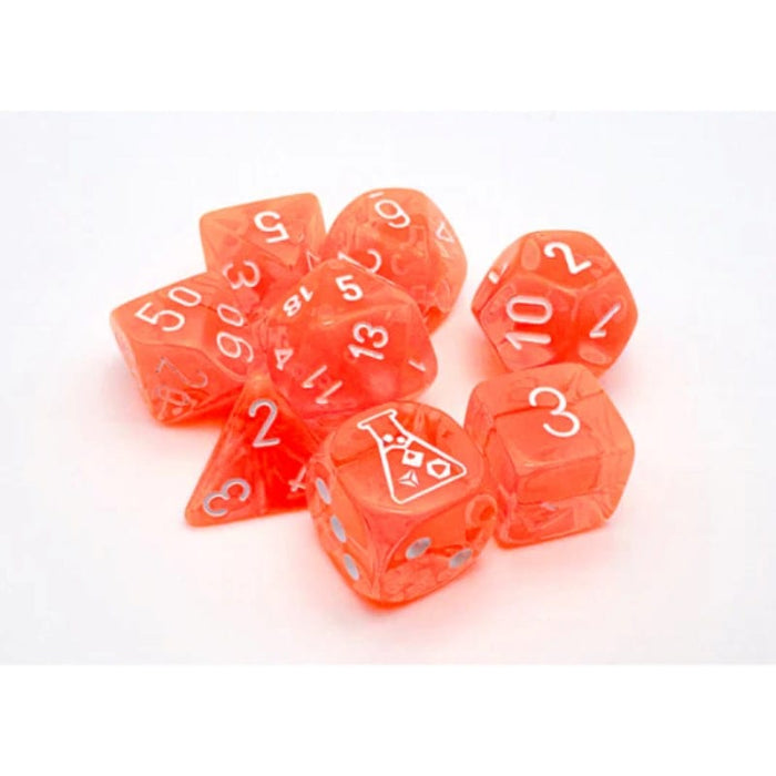 Dice - Chessex 7 Polyhedrals - Translucent Neon Orange/White (Tube with Bonus Die)
