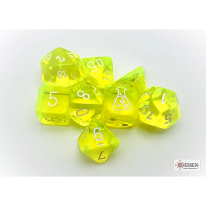 Chessex Dice Dice - Chessex 7 Polyhedrals - Translucent Neon Yellow/White (Tube with Bonus Die)