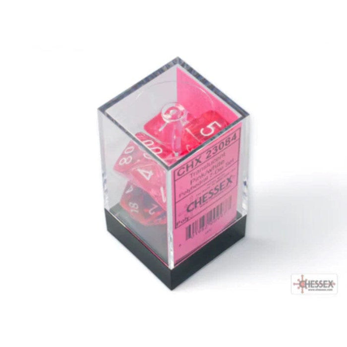 Chessex Polyhedral Dice - 7D Set - Translucent Pink/White