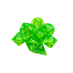 Chessex Dice Dice - Chessex 7 Polyhedrals - Translucent Rad Green/White (Tube with Bonus Die)