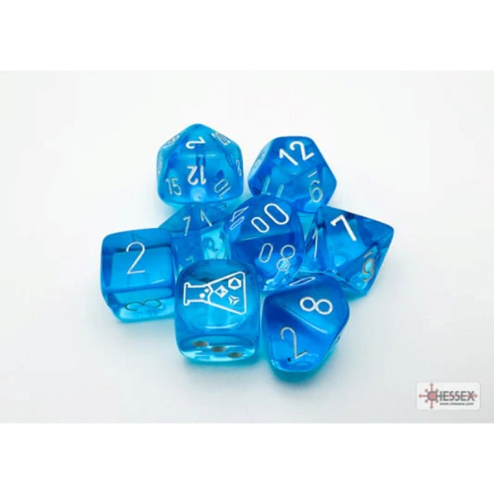 Dice - Chessex 7 Polyhedrals - Translucent Tropical Blue/White (Tube with Bonus Die)