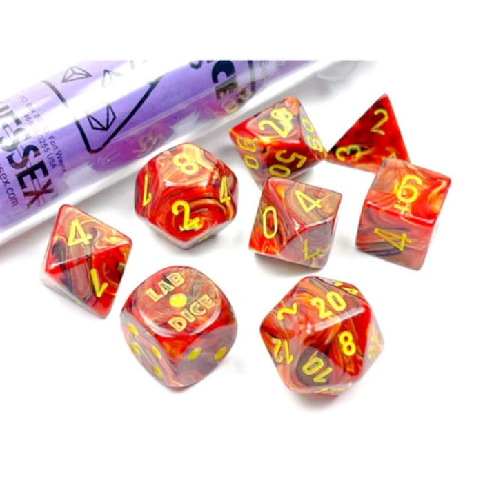 Dice - Chessex 7 Polyhedrals - Vortex Underworld/Yellow (Tube with Bonus Die)
