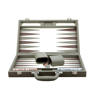 Dal Rossi Classic Games Backgammon - 15" Grey PU Leather (Dal Rossi)