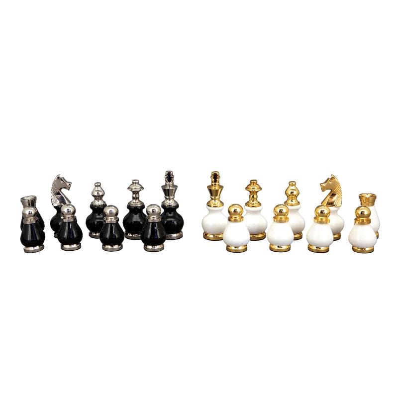 Dal Rossi Classic Games Chess Men - Black & White w/ Gold & Silver Ends 90mm (Dal Rossi)