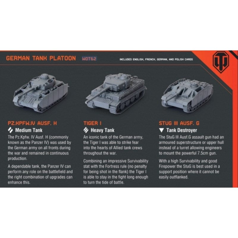 Gale Force Nine Miniatures World Of Tanks Miniatures Game - German Tank Platoon (Panzer IV H, Tiger I, StuG III G)