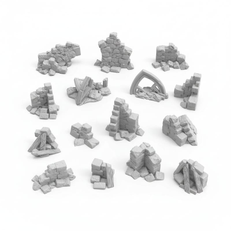 Greenstuff World Hobby GSW - 3D Printed - Dungeons & Fantasy - Stone Wall Ruins