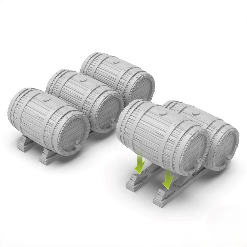 Greenstuff World Hobby GSW - 3D Printed - Stackable Wooden Barrels (5pc)