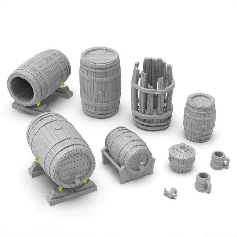 Greenstuff World Hobby GSW - 3D Printed - Wooden Barrels (7pc)
