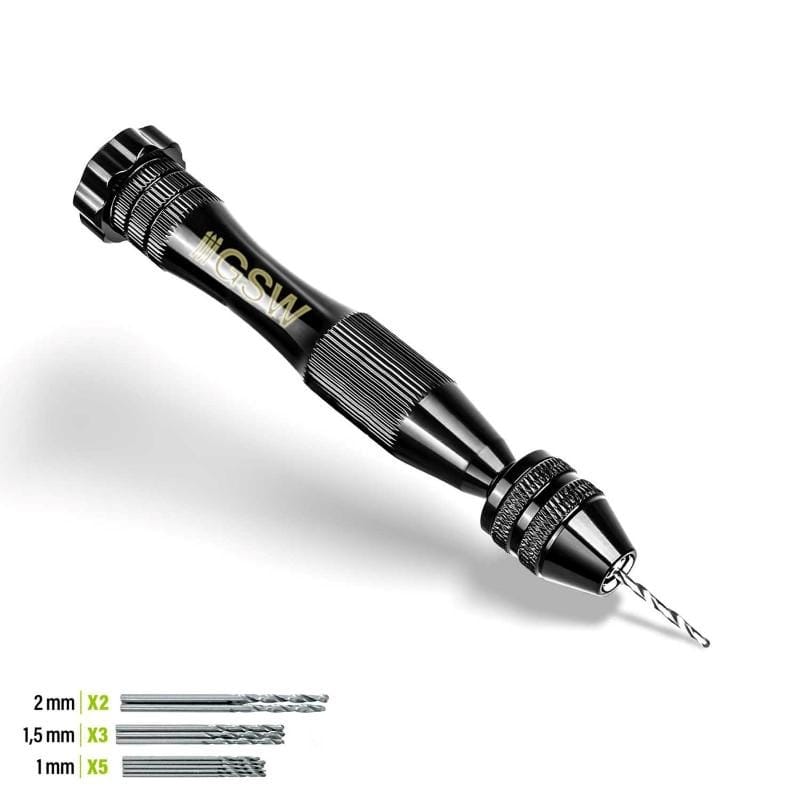 Greenstuff World Hobby GSW - Black Hand Drill With x10 Drill Bits