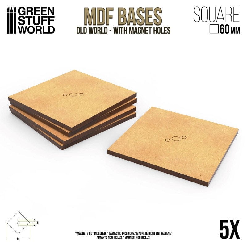 Greenstuff World Hobby GSW - MDF Square Base - 60mm (Pack x5) Old World