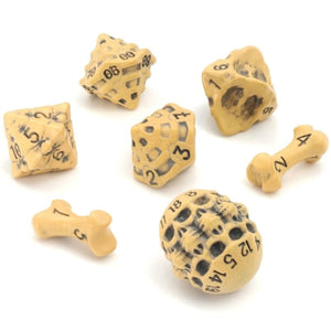 LYNX Dice Dice - Skull & Bone 7 Polyhedrals - Ancient Bone Yellow