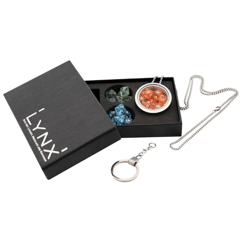 LYNX Dice Mini Dice - Locket/Hanger with Chain and Keychain (incl. 3x Mini Dice Sets)
