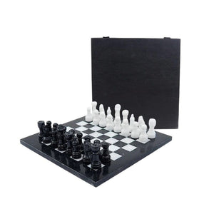 Marble Wholesale Classic Games 25cm Marble Chess Set with Storage Box - Black & White
